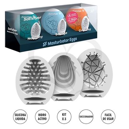 Kit de 3 huevos masturbadores de suave textura